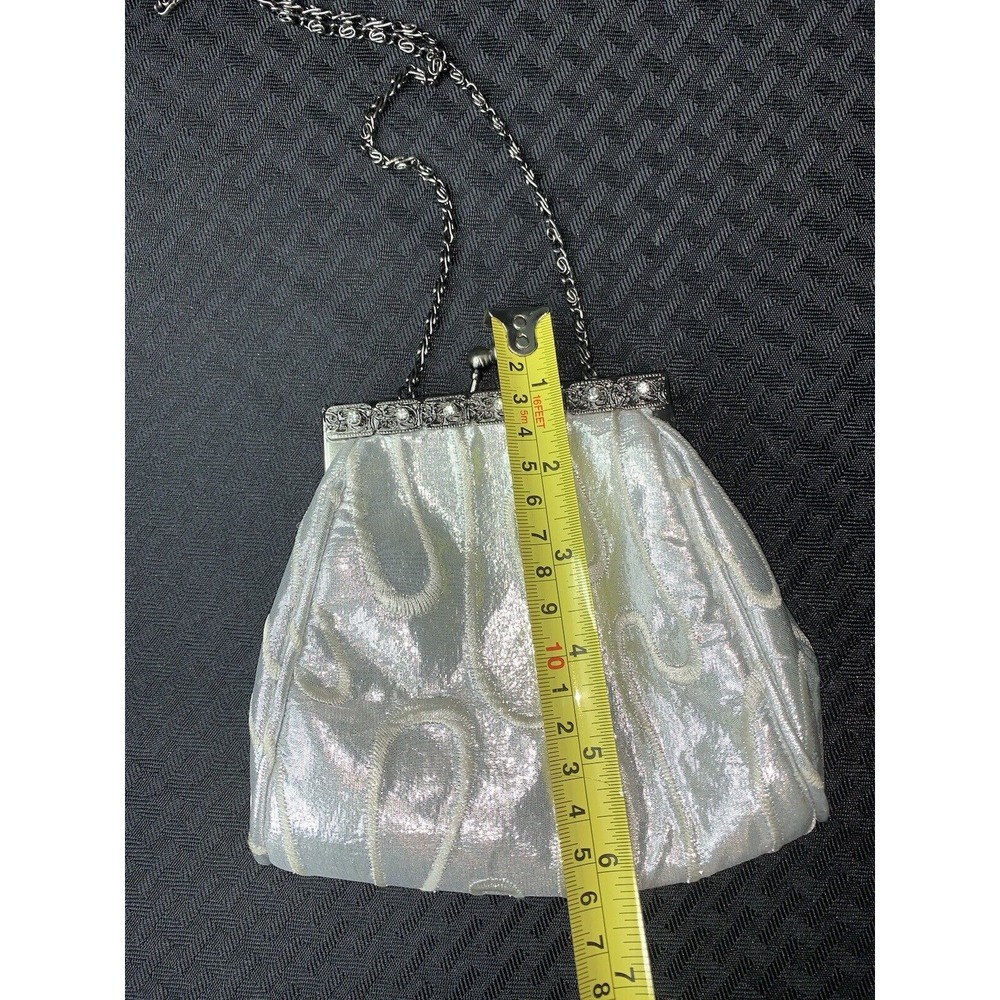 Purse Evening Bag Vintage Silver Embroidered Rhinestones Prom Wedding Formal - Picture 7 of 16
